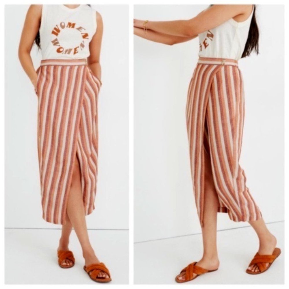 NWT Madewell Striped Pull-On Wrap Midi Skirt (S)